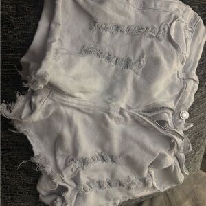 SHEIN White Distressed Jean Shorts